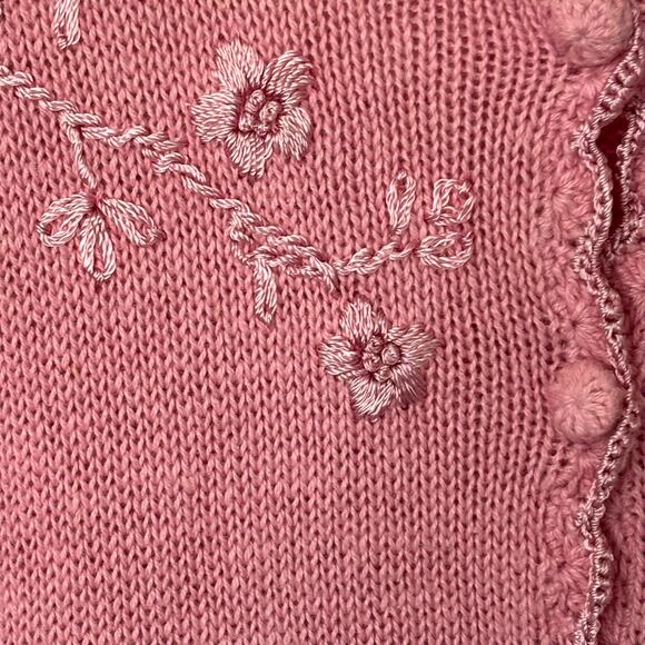 Vintage Studio II Petites Wms 14P Short Sleeve Pink Sweater Embroidered Flowers - Picture 5 of 9